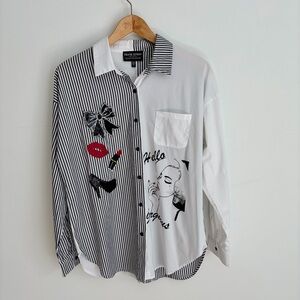 Frank Lyman - Pop Art Striped Sequin Blouse - Size L